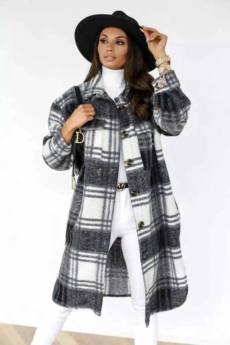 LOVEMI - Lovemi - Women's Long-sleeved Plaid Print Mid-length Shirt