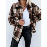 Plaid Wool Blend Long Coat for Women-Brown2-10