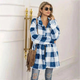 Plaid Wool Blend Long Coat for Women-Blue and grey-17