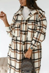 Plaid Wool Blend Long Coat for Women-Camel-6