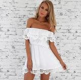 Women's Off Shoulder Lace Dress-White-13