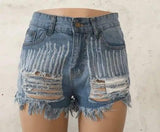 Women's ripped jeans baggy shorts rivet hot pants-5