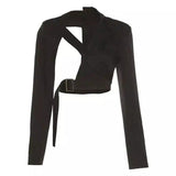 Women's Asymmetrical Cropped Blazer-Black-2