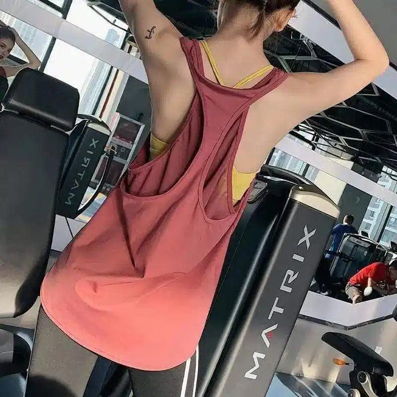 Women's Sleeveless Workout Tank Top with Open Back-Red-2