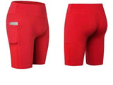 Women's Yoga Shorts Side Pockets Fitness Running Elastic-Red-33