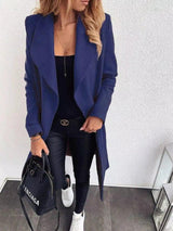 Womens Casual Open Front Coat-Blue-2