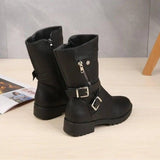 Low Heel Belt Buckle Fashion Martin Boots Women-Black-6