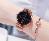 Luxury Women Watches Mesh Ladies Clock Magnet Buckle Starry-5