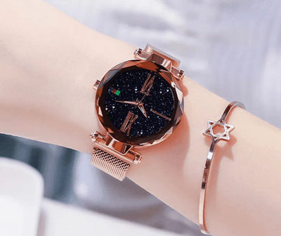 Luxury Women Watches Ladies Clock Magnet Buckle Starry Diamond Geometric Surface Quartz Wristwatch-5