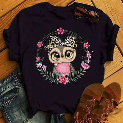 Maycaur Cartoon Owl Print T Shirt Women Kawaii Graphic-BT6636-hs-1