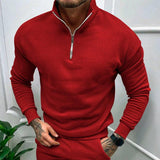 Men's Autumn And Winter Fleece-lined Solid Color Long Sleeve-Red-4