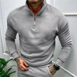 Men's Autumn And Winter Fleece-lined Solid Color Long Sleeve-Light Gray-7