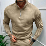 Men's Autumn And Winter Fleece-lined Solid Color Long Sleeve-Camel-9