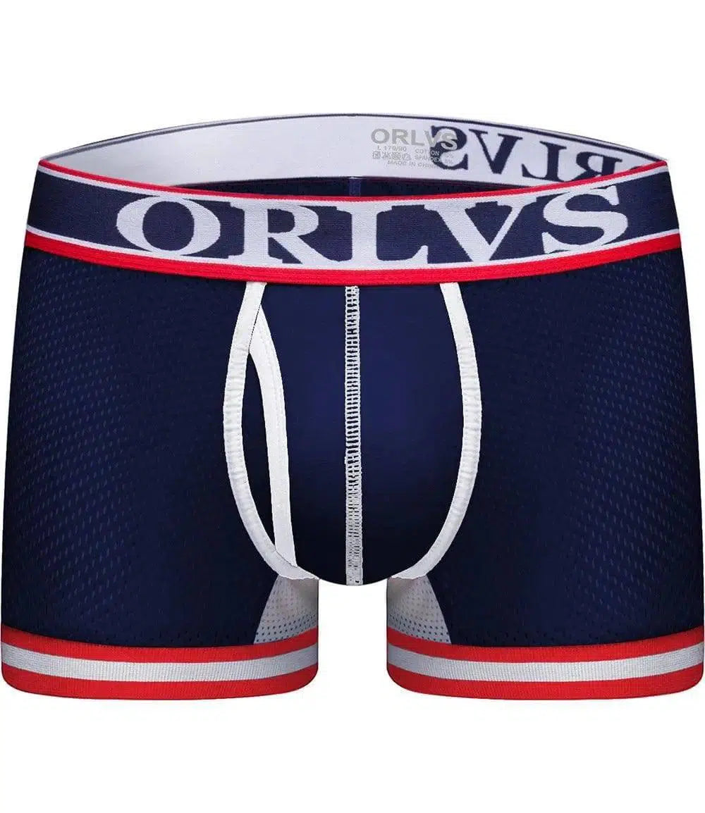 Men's Boxer Shorts Low-Waist Elastic Hip-Lift Boxer Briefs-Blue-5