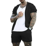 Men's Casual Mesh Knit Casual Lapel Two-Piece Suit-8