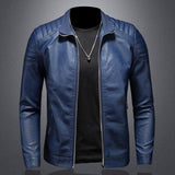 Men's Leather Motorcycle Jacket Thin Coat-Blue-1