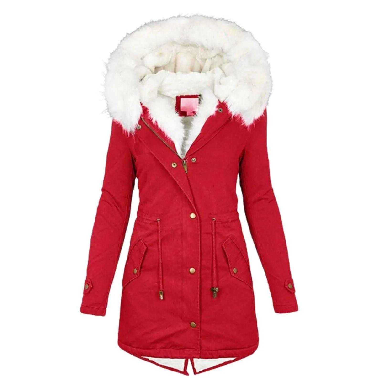 Mid-length hooded winter warm plus fleece coat-11