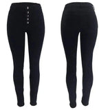 Multi-button chic high-rise skinny long jeans-Black-2