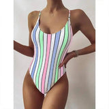 Multicolor Striped One-piece Swimsuit Women European And-6