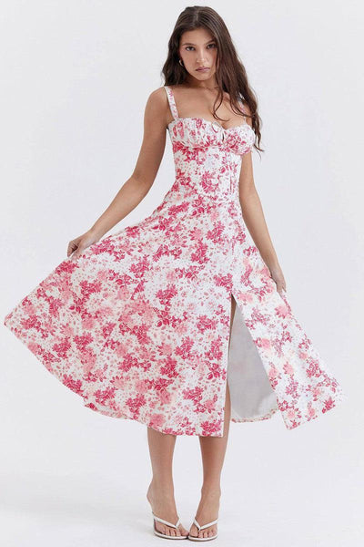 Elegant Purple Floral Corset Dress-White and red flower style-16