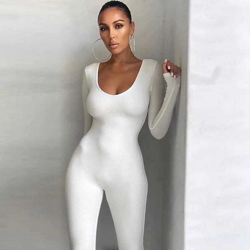 Nibber Basic Bodycon Jumpsuit For Women‘s Clothing Casual-WHITE Full SLeeve-5