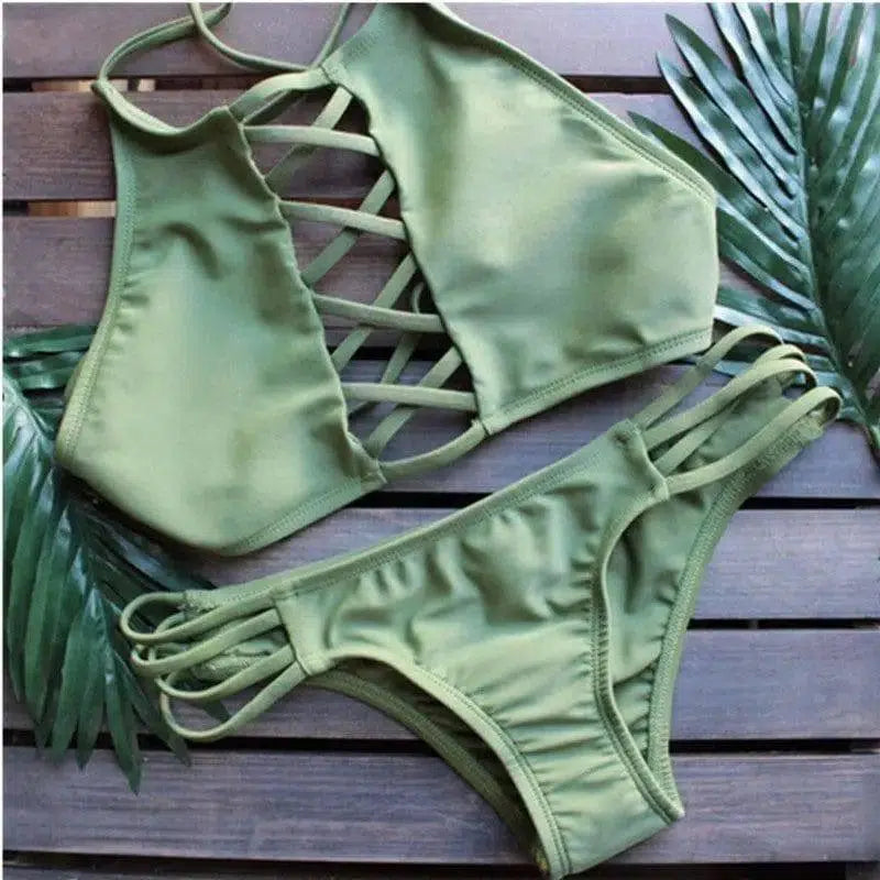 Nouvelle Multi-corde Bikini Dames Maillots De Bain-Blackishgreen-4