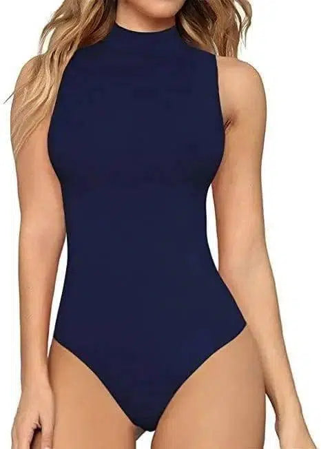 One Piece Swimsuit Casual Turtleneck Bottoming Shirt-DarkBlue-3