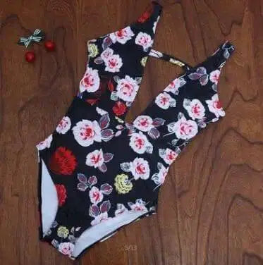 One-piece Swimsuit, Flower Swimsuit,-Black-5