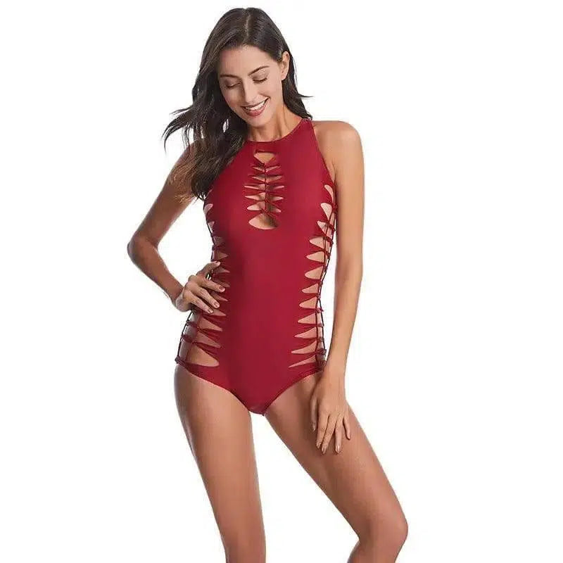 One Piece Swimsuit Women Sexy Monokini Swimwear Padded-Red-4