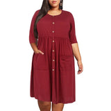 Plus-Size Black Casual Button Dress | Eco-Friendly Fashion-3