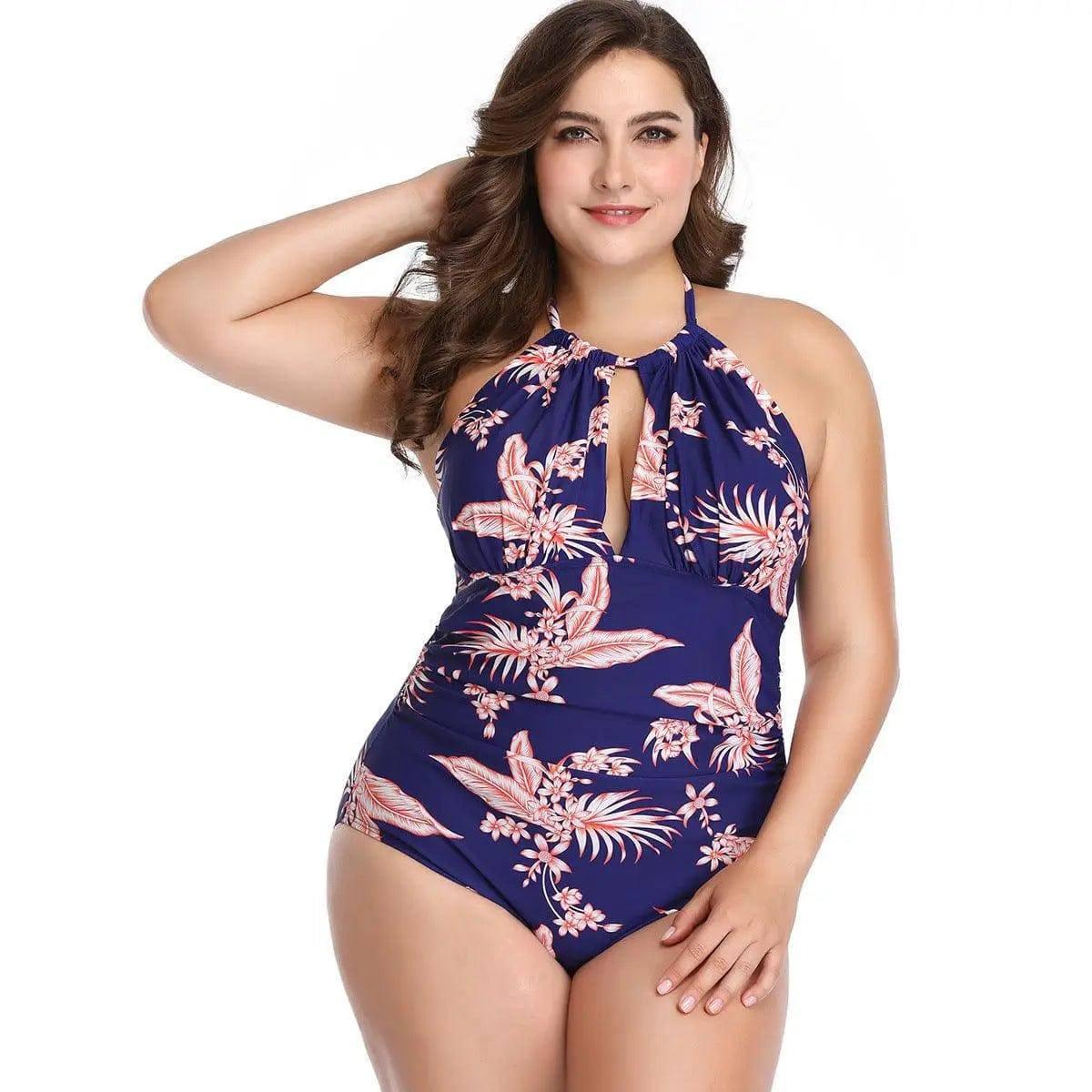 Plus size one-piece swimsuit-Blue-2