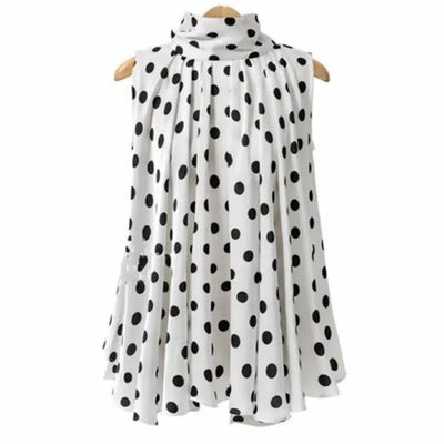 Plus Size Bow Print Big Dot Turtleneck Blouses Shirts 4XL 5XL Streetwear Sleeveless Loose Blouse-2