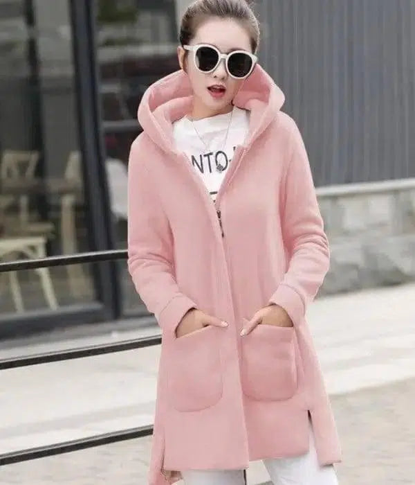 Plush hooded sanitary women loose-Pink-1