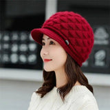 Plush thick warm ear protection scarf hat-Winered-13