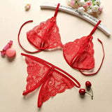 Porn Women Lace Tulle Lingerie Set-Red-2