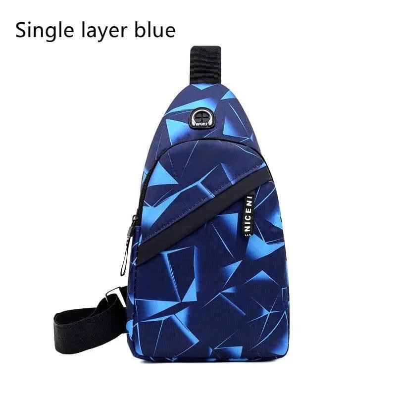 Print Sling Chest Bag For Men Crossbody Bag With Earphone-Single layer blue-5