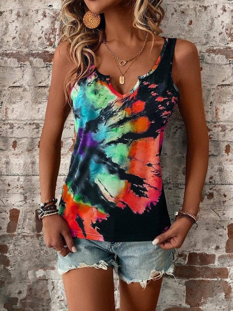 Printed Painted V-neck Open Vest Top-3