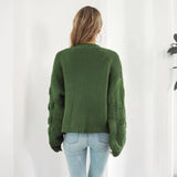 Puff Sleeve Cardigan Sweater Women Clothes Front Chunky-5