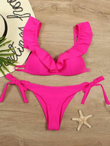 Pure Color Split Flashing Bikini European And American Sexy-RoseRed-6