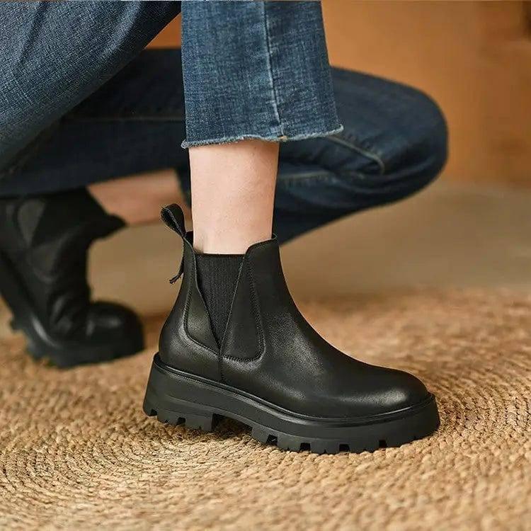 Retro Short Tube Soft Leather Booties Women Chimney-4