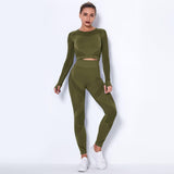 Seamless Knitted Absorbent Yoga Long-Sleeved Suit Yoga Wearsuit-Green-10