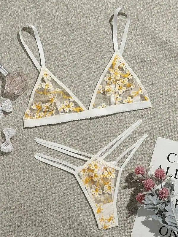 Sensual Lingerie Woman Underwear Sexy Set Bra Thong-Yellow-3