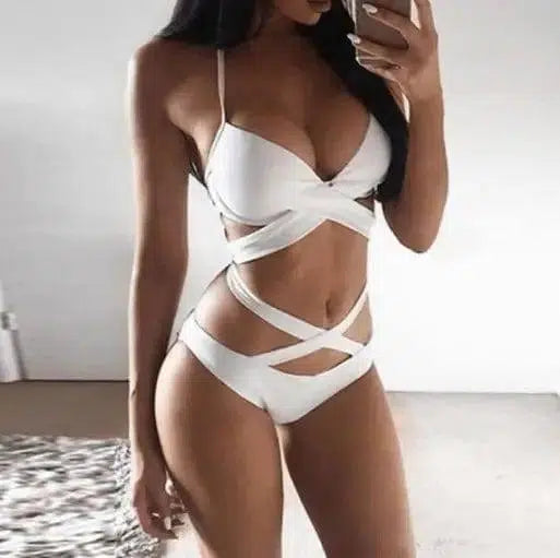 Black And White Color Matching Bikini Women'S Split-White-8