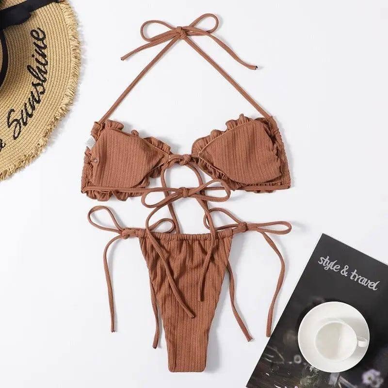 European And American Fan Ins Style Hot Spring Swimsuit-Brown-2