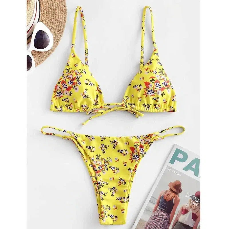 Halter Tie Dye Bikini Set-Yellow-6