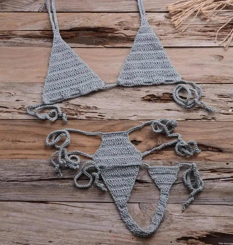 Hand Woven Beach Bikini Swimsuit-Green-3