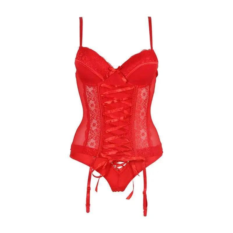 Structured Corset-Style Top-Red-4