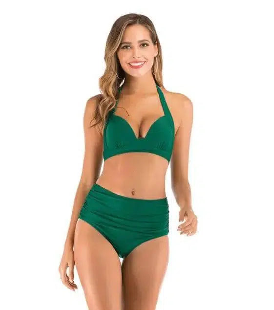 Sexy Printed High-waisted Two-piece Swimsuit-Green-3