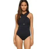 sexy solid color chest cross cover belly slimming conjoined-Black-5