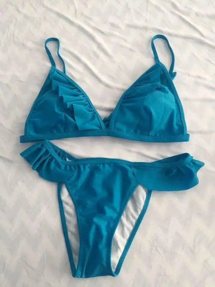 Sexy Swimwear bikinis ladies flounced suit spot-Blue-4